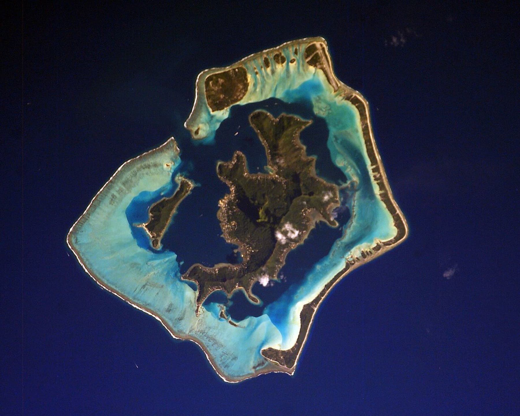 Bora Bora lagoon and island from above